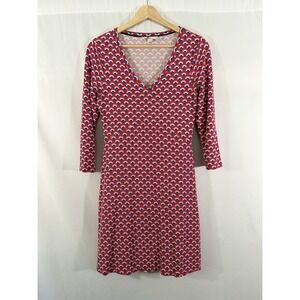 Boden Fit & Flare Geometric Scallop Print V-Neck 3/4 Sleeve Jersey Dress Women 4